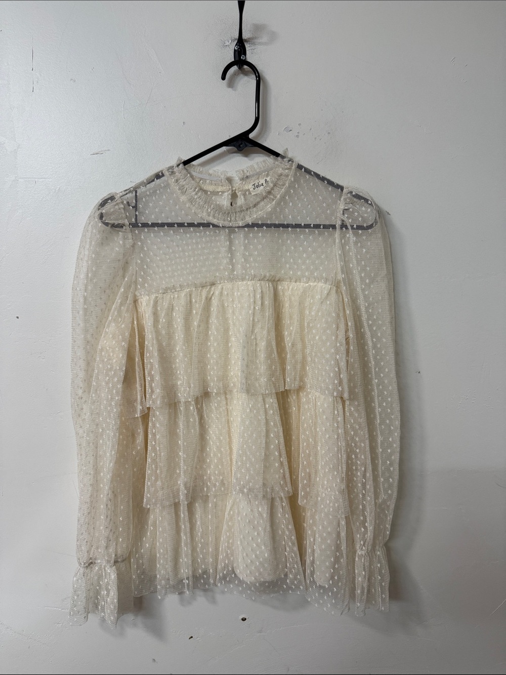 Sheer Dot Tiered Ruffle Blouse in Cream